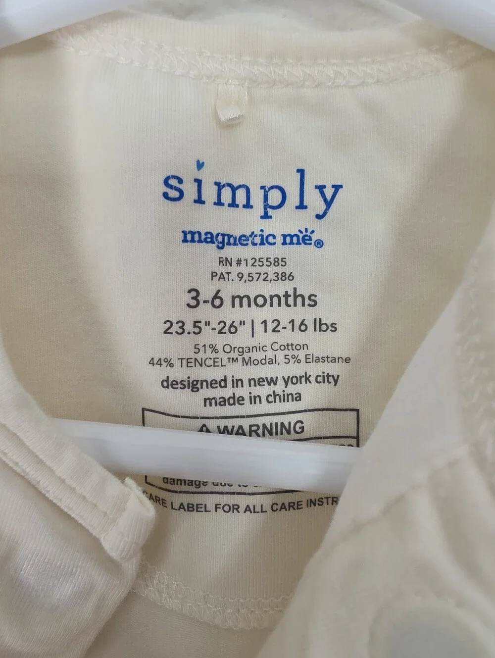 Magnetic Me Onsie, cream color, size 3-6 months
